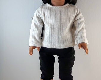 18 inch Doll Outfit, White T-shirt, Black Leggings, 18 Inch Doll Clothes, Doll Leggings, 18 inch Doll T-Shirt, Black Legwear,