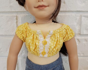 Yellow Bohemian Doll Top for 18 inch Doll