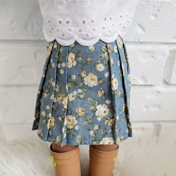 Blue & Yellow Floral Skirt for 18 Inch Doll