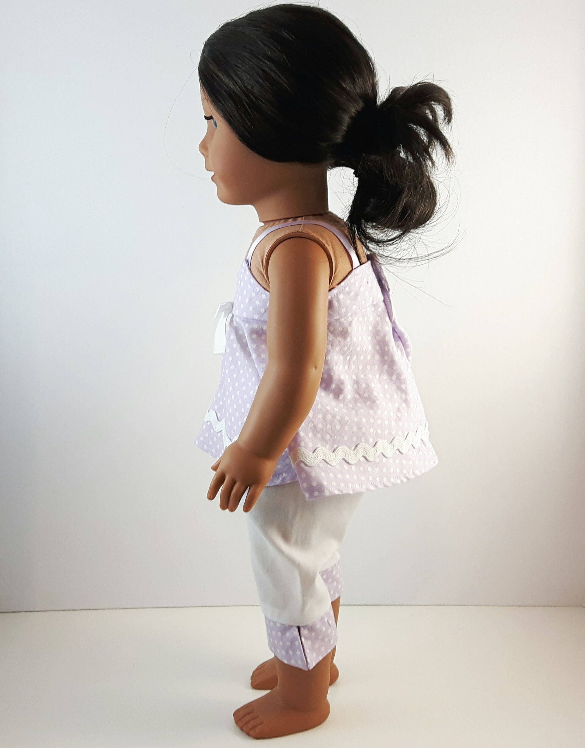 18-inch Doll Clothes - Lavender Polka Dot Pajamas/PJs plus Puppy