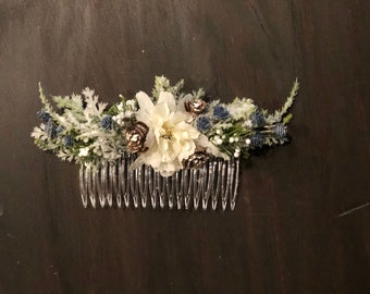 Something Blue, Wedding Hair, Decorative Comb, FLOral COmb, WInter WEdding, HAir ACcessories