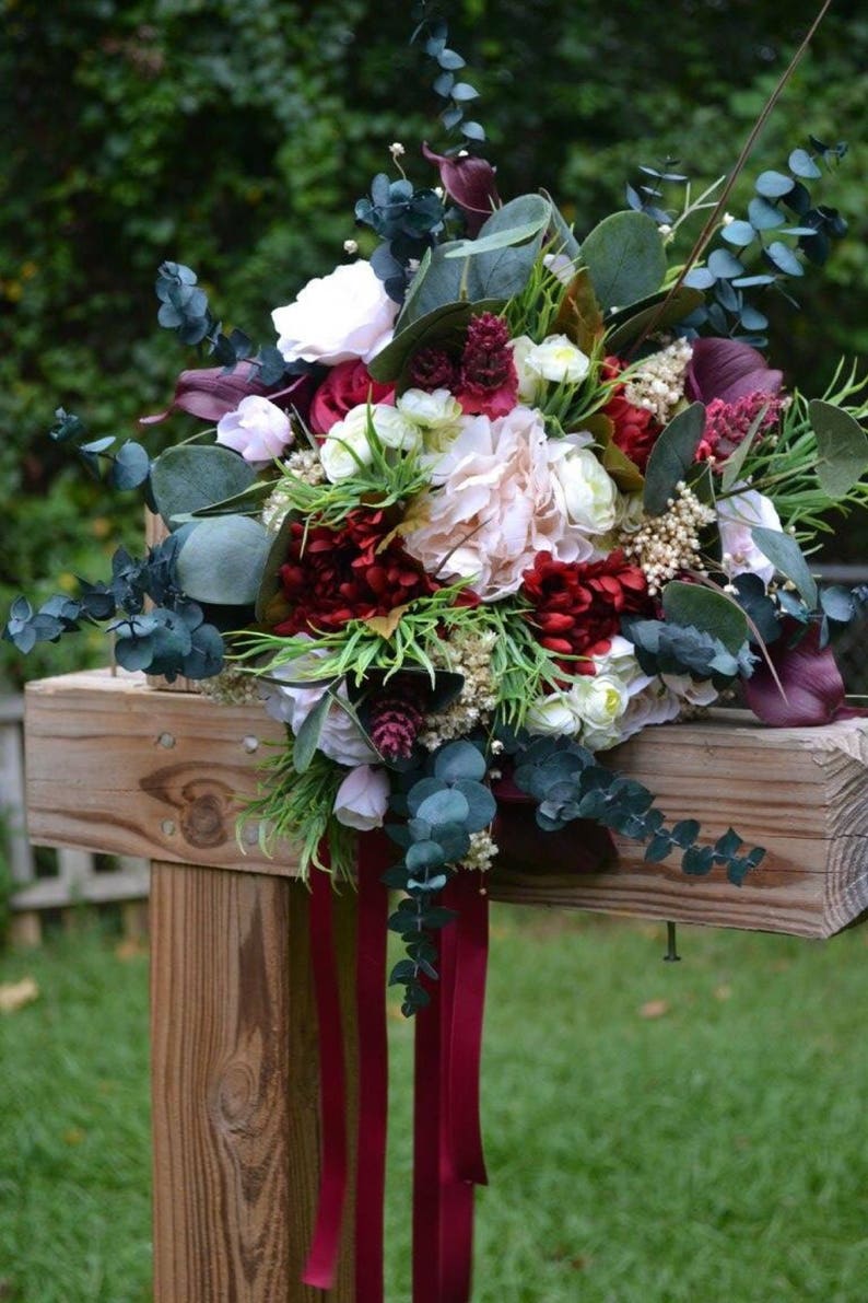 ships in one day blush bouquet burgundy bouquet classic bouquet Bridal bouquet in wine and blush