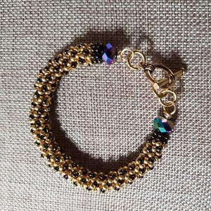 Hand Beaded Gold/Purple Crystal Bracelet