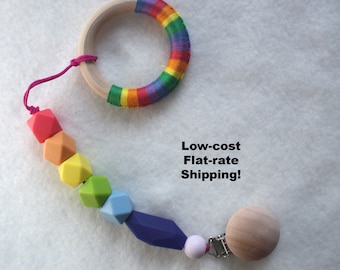 Silicone Pacifier Clip Ring Rainbow Binky Clip Dummy Teether Clip Soother Clip Baby Bite Bead Universal Clip Toy Clip Newborn Baby Girl /Boy