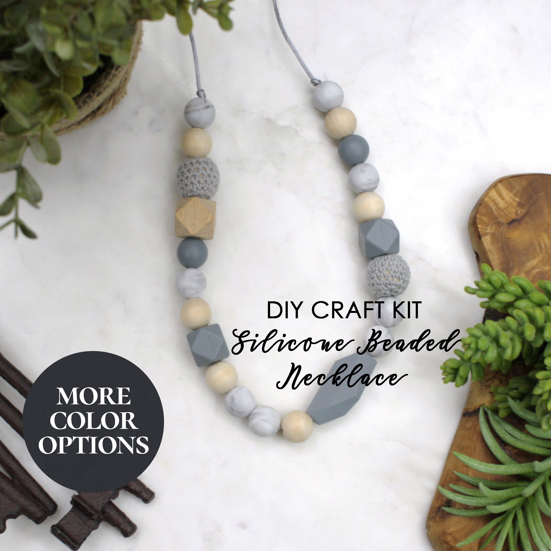 Silicone Beaded DIY Necklace Craft Kit CHOOSE Color Natural Etsy