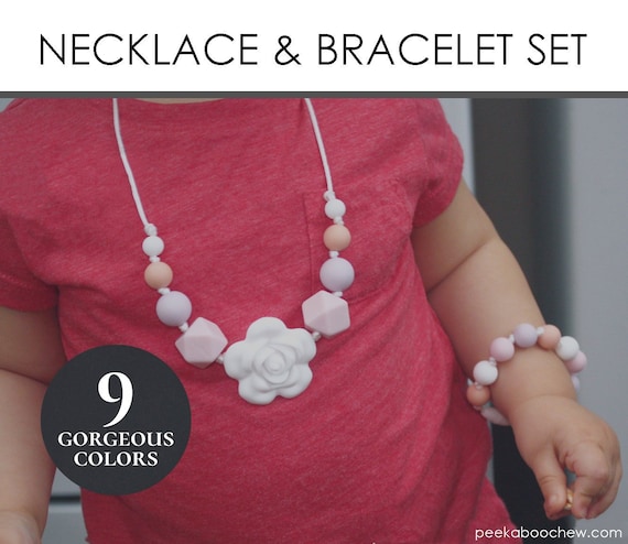 Toddler Silicone Teething Necklace Bracelet GIFT SET Bite Bead | Etsy