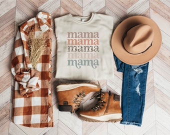 Mama Leopard Print Boho Retro Bella Canvas Sweatshirt