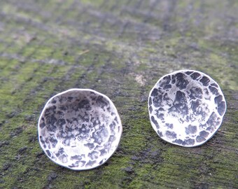 Forged Leopard studs in blackened silver, leopard print, everyday round ear studs