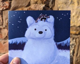 Snow Raccoon Christmas Card