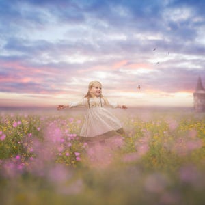 Spring backdrop, Summer Digital Backdrop, Castle Digital Background, Flower field, Dreamy, Dreamy Backdrop, Photoshop, PSE -Instant Download