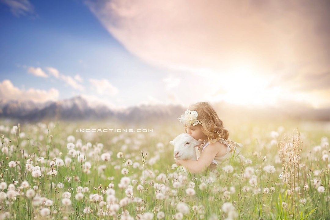 YongFoto Sfondo Fotografico 2x2m Paesaggio Primaverile Con Prato, Fiori E Albero - Tela In Vinile Per Set Fotografici, Feste E Compleanni