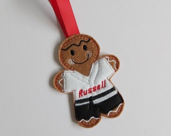 Personalised hanging decorations, personalised gifts for friends, judo, personalised gingerbread man decoration, gingerbread gifts