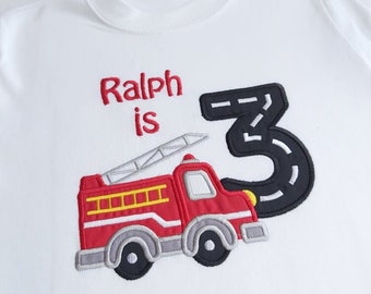 3rd Birthday Tshirt, Fire Engine Birthday, Personalised Boys Birthday Shirt 3, Personalized Birthday Tops, Fire Engine Gift