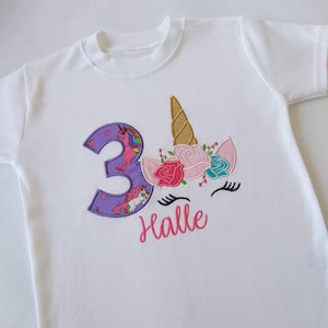 unicorn birthday shirt embroidered, personalised unicorn t-shirt, girls birthday shirt, unicorn birthday applique shirt, unicorn party