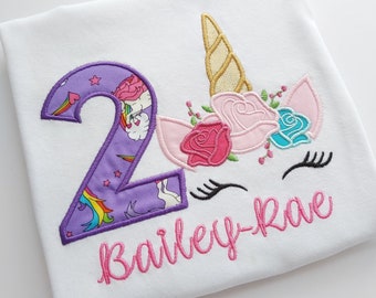 unicorn birthday shirt embroidered, personalised unicorn t-shirt, girls birthday shirt, unicorn birthday applique shirt, unicorn party