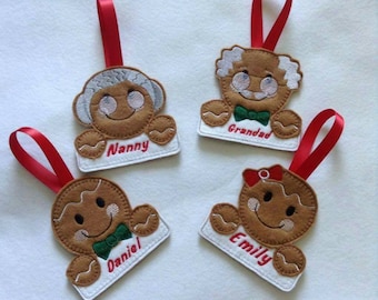 Personalised Christmas decorations, personalised family Christmas decorations, Christmas tree decorations, gingerbread man decoration