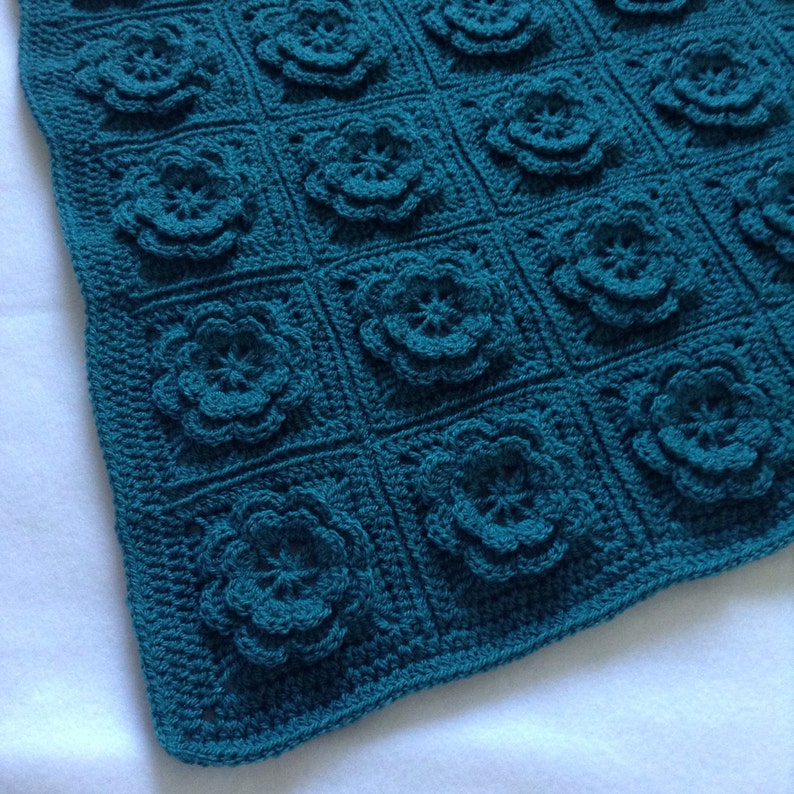 Crochet blanket, Baby Blanket, Car Seat Blanket, Baby Girl Blanket, Girl Toddler Blanket, Teal Blanket, Crochet Flower Blanket, New Baby image 3