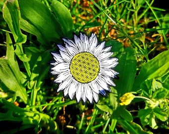 ¡Pin de girasol de la vida! Brillo blanco.