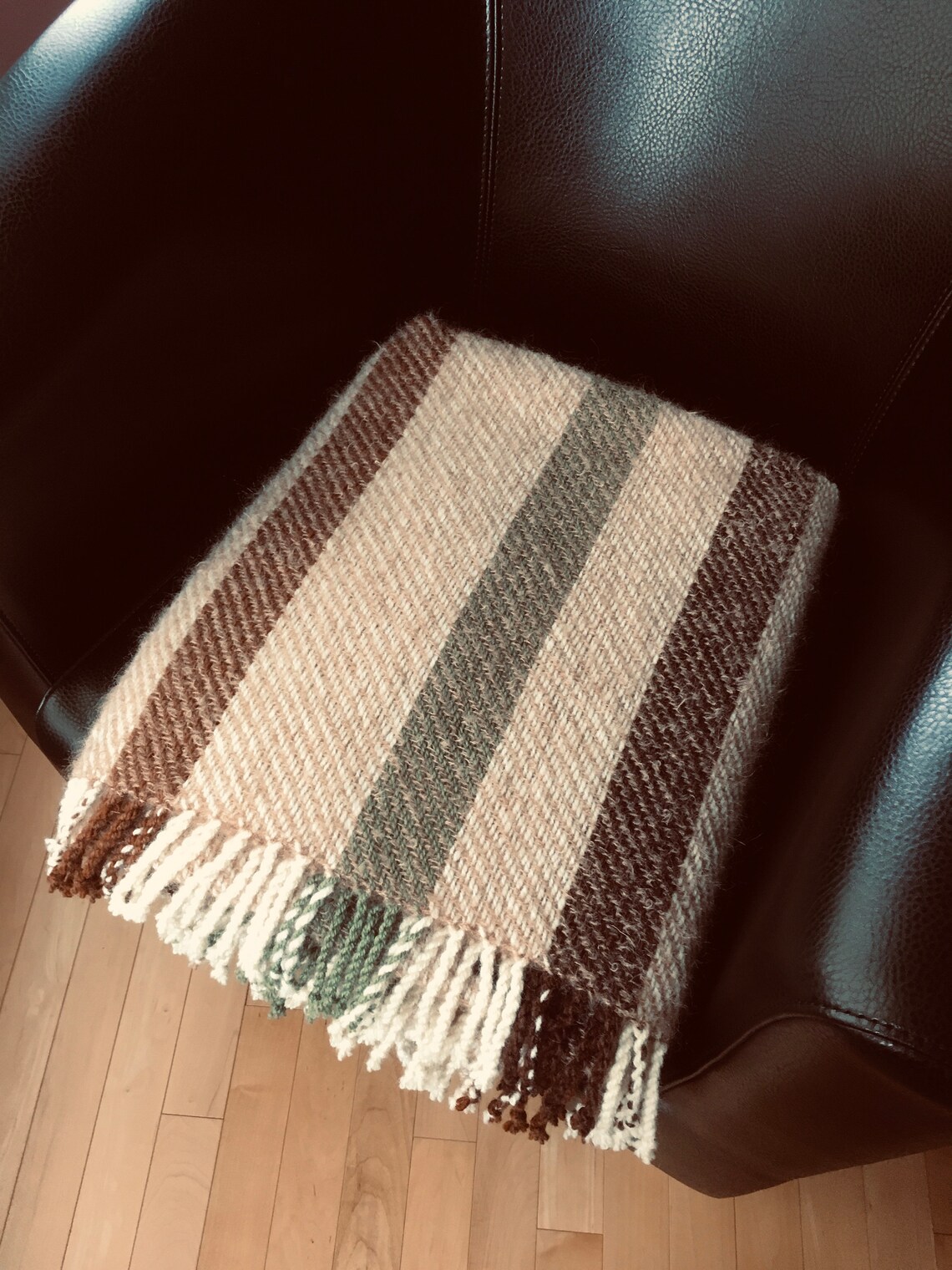 Handwoven throw blanket beige brown & green boho woven throw Etsy