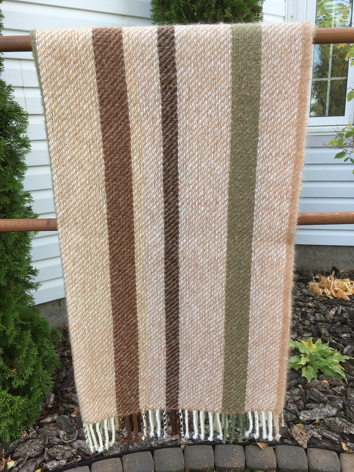 Woven throw blanket beige brown & green boho handwoven throw Etsy