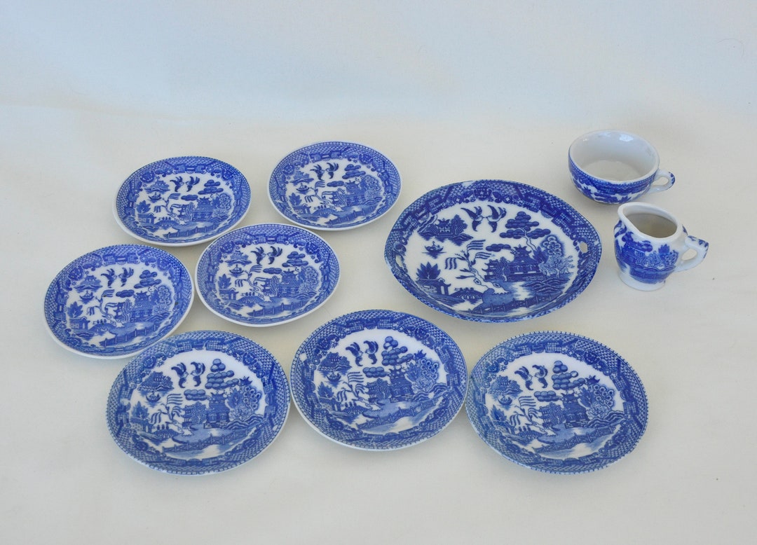 Vintage Child's Tea Set, Bone China, Made in Japan, Willow Blue, Misc
