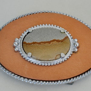 Vintage Belt Buckle—Stone, Leather, Metal