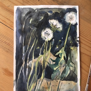 Original Mini Watercolor Painting / A5 Watercolor Original / Nature Painting / Dandelions Painting/ Original Art