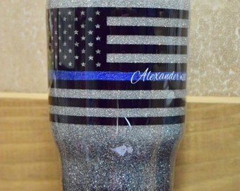 Thin Blue Line Glitter Tumbler / Tumbler Personalizado / Tumbler Glitter / Acero Inoxidable Brillo Tumbler / Dos Toned Glitter Ombre Tumbler