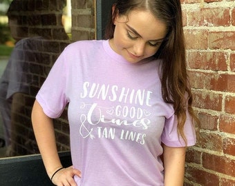 Sunshine Good Times & Tan Lines T-Shirt I Beach T-Shirt | Vacation Vibes Shirt |  Beach Vacay Shirt | Friends Vacation Shirt | Beach Tee