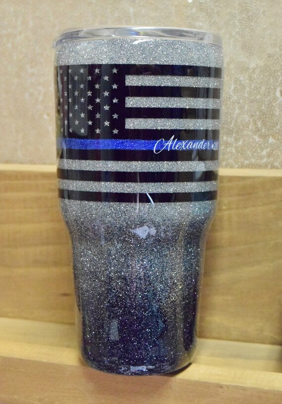 thin blue line glitter tumbler