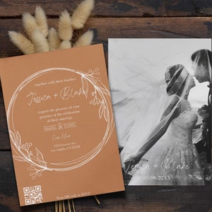 Fall Minimalist Wedding Invitation, QR Code, Wedding invitation with RSVP, Printable, Editable Modern Template, RSVP, Details, Neutral, Set