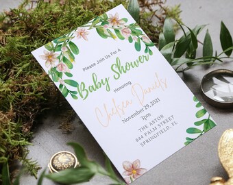 Szablon zaproszenia na baby shower w stylu boho floral pastel