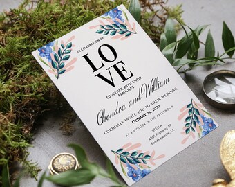 Szablon zaproszenia ślubnego w stylu akwareli i pastelowych kwiatów