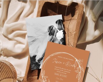 Jesienne minimalistyczne zaproszenie ślubne, wesele boho, edytowalny, nowoczesny szablon, neutralne zaproszenie