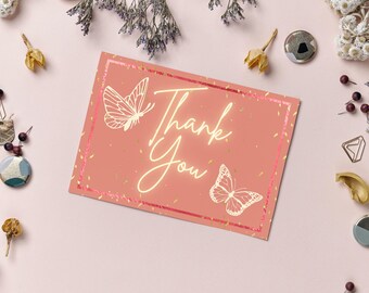 Cyfrowy motyl Złoty blask i róż Róż Quinceanera/Sweet Sixteen Podziękowania Szablon karty