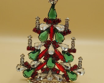 Christmas  tabletop trees, vintage bijoux, czech bijoux tree, rhinestones, vintage, czech bijoux, luxury christmas, xmas ornaments