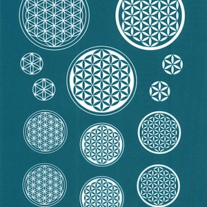 May include: A teal blue background with white geometric flower of life designs in various sizes. The text "The Rainbow S28-REG" is at the top of the image.