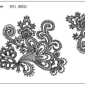 Pode incluir: Desenho de arte em linha preto e branco com dois padrões florais intrincados. O design é rotulado como "The Rainbow" e "SS1 - REG".
