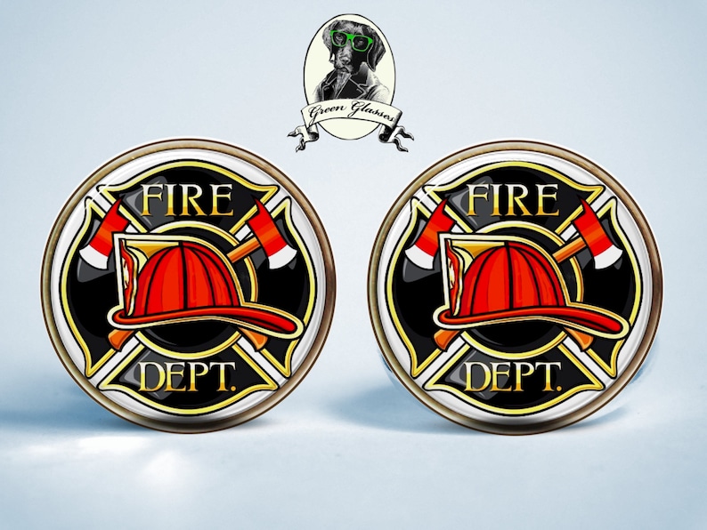 gift for husband lifeguard fire fire department cufflinks crystal clear glass dome on top jewelry gift gift for wife Cufflinks fire