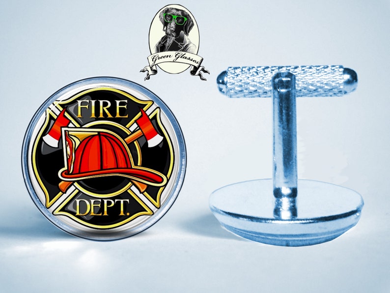 gift for husband lifeguard fire fire department cufflinks crystal clear glass dome on top jewelry gift gift for wife Cufflinks fire