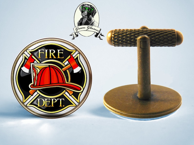 gift for husband lifeguard fire fire department cufflinks crystal clear glass dome on top jewelry gift gift for wife Cufflinks fire