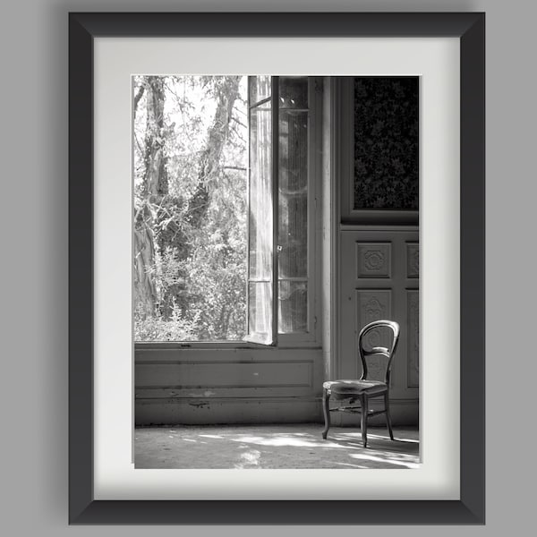 black and white urbex photograph print 'Room with a view'