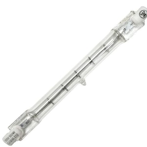 May include: A clear glass 150W 120V G44 S12 halogen light bulb.