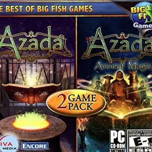 May include: A two-pack of computer games featuring the fantasy adventure game Azada. The game cover features a magical book, a glowing portal, and a title card that reads "Azada Ancient Magic".