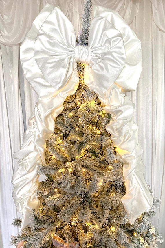Fiocco Gigante Per Albero Di Natale In Raso Bianco - 240 Cm, Decorazione Elegante Per Feste E Pareti