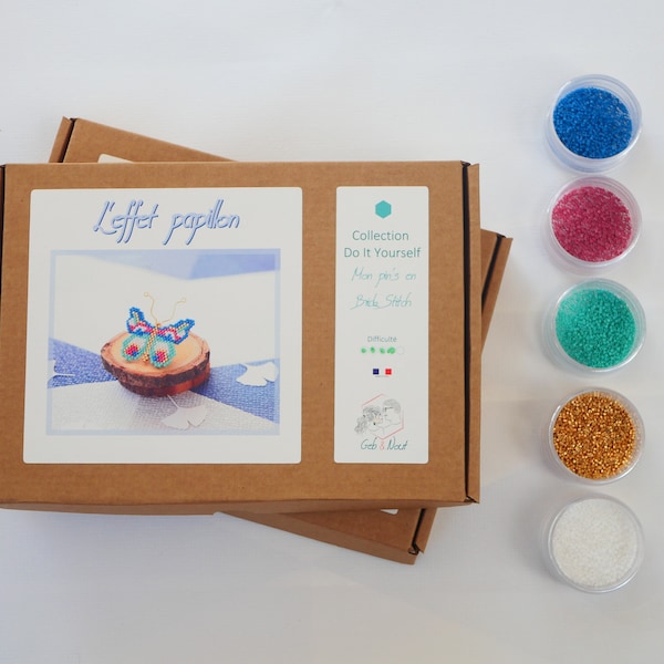 Kit DIY Pin's papillon pour apprendre le tissage Bristitch des perles Miyuki