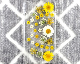 Real Floral pressed flowers Natural flower case cover for iphone 5 5s SE 6 6s 7 8 X Plus Iphone X case Skin real flowers Yellow daisy white