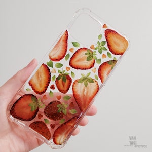 Handmade with Real Strawberry Pressed flowers Fruit phone case for Google Pixel 6 Pro case Samsung S22 Ultra Samsung A73 5G case A53 5G case