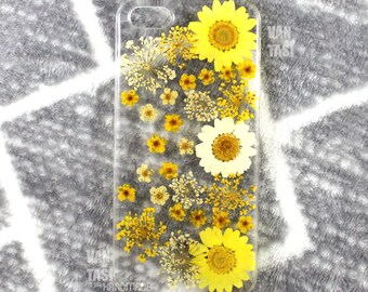 Real Floral pressed flowers Natural flower case cover for iphone 5 5s SE 6 6s 7 8 X Plus Iphone X case Skin real flowers Yellow