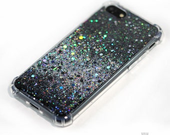 Holo black sparkle Glitter For Samsung S24 Ultra case Iphone 13 Mini case Iphone 11 Pro Max case Iphone SE 2020 case Iphone 12 Mini case